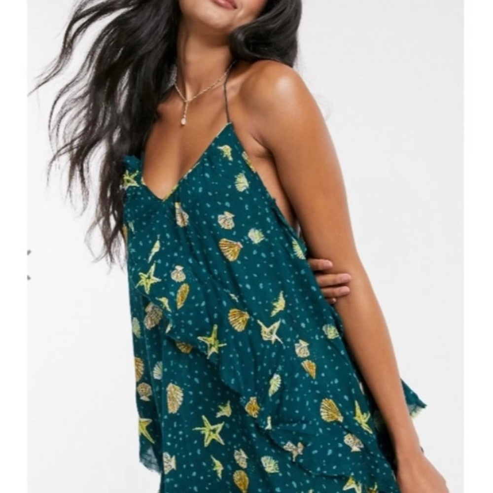 Free people endless summer teal dress with seashells. NWT sz M